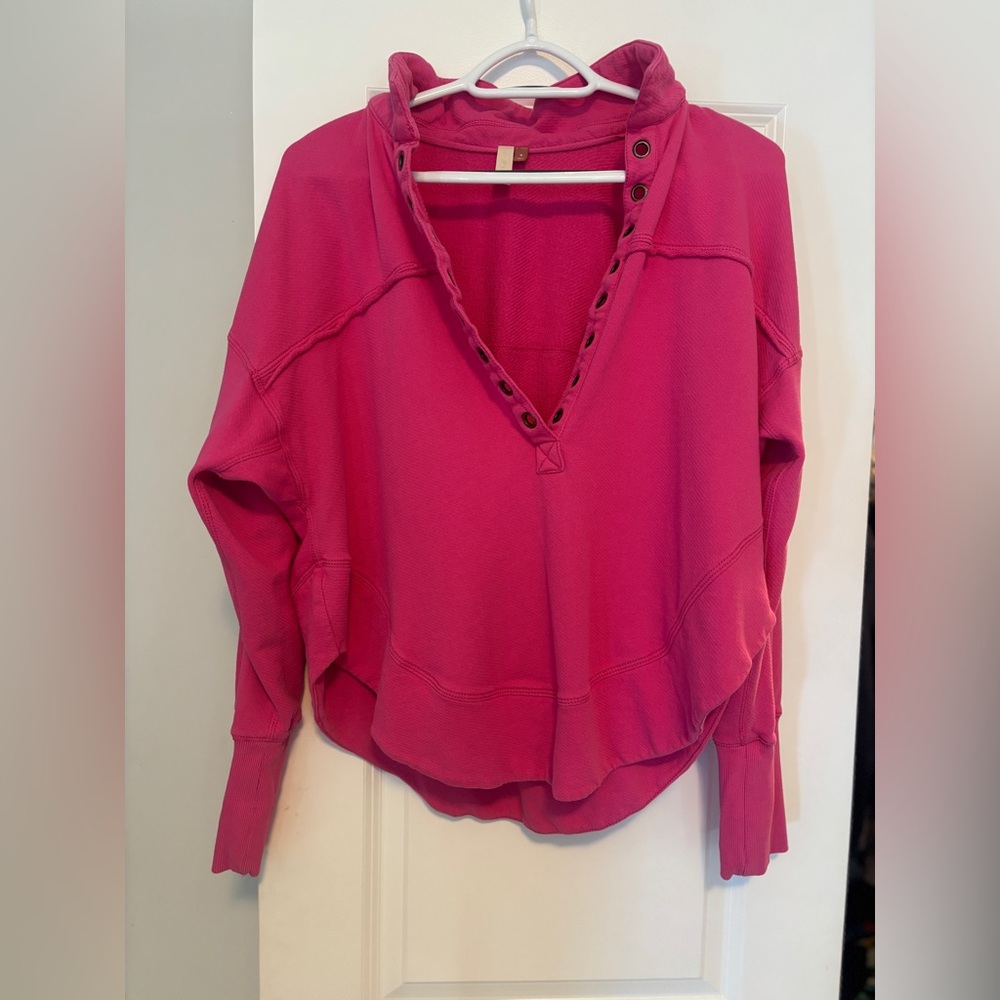Pilcro Hot Pink Button-Trim V-Neck Pullover